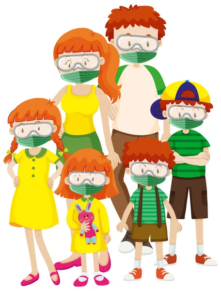 科罗纳威斯主题海报设计与家庭戴口罩图解 — 图库矢量图片