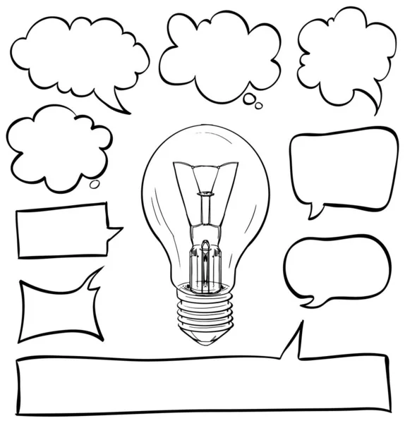 中図の電球とスピーチバブルの異なる形状 — ストックベクタ