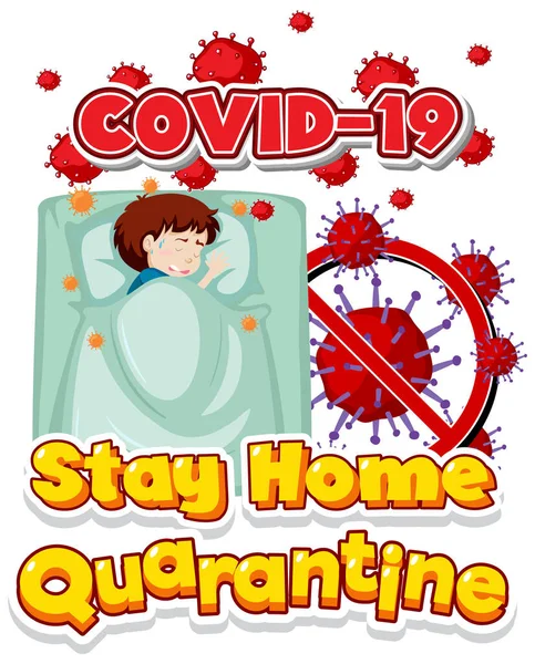 Projektowanie Czcionki Dla Word Stay Home Quantine Sick Boy Bed — Wektor stockowy