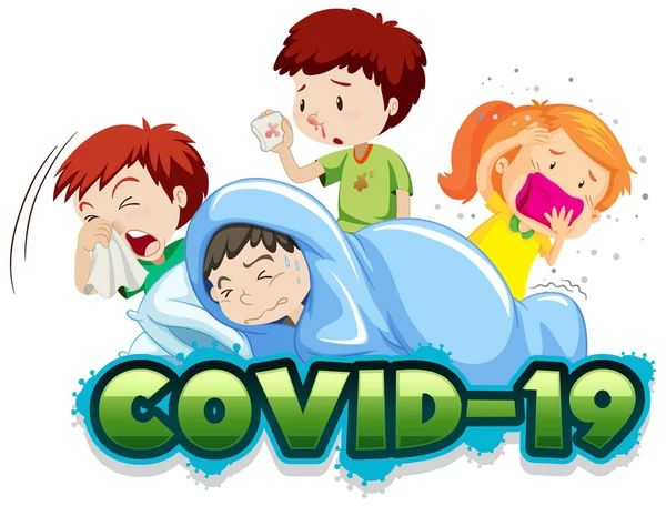 Covid Segno Modello Con Molti Bambini Malati Illustrazione — Vettoriale Stock