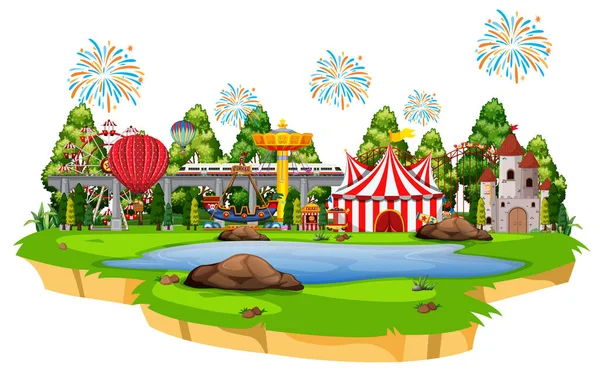 Σκηνή Πολλές Βόλτες Στην Απεικόνιση Πάρκο Τσίρκο — Διανυσματικό Αρχείο