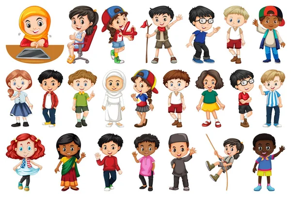 Μεγάλο Σύνολο Παιδιών Που Κάνουν Διαφορετικές Δραστηριότητες Εικονογράφηση — Διανυσματικό Αρχείο