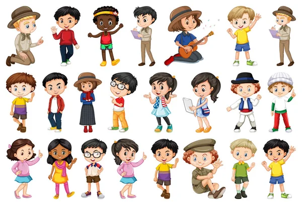 Gran Conjunto Niños Que Realizan Diferentes Actividades Ilustración — Vector de stock