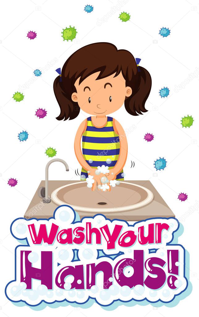 Coronavirus theme poster design with word wash your hands illustration