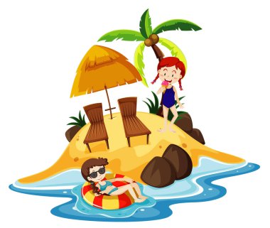 Sahilde eğlenen insanların olduğu okyanus sahnesi.