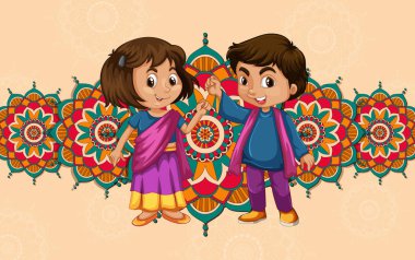 Mutlu çocuklar ve mandala desenli resimli arka plan tasarımı