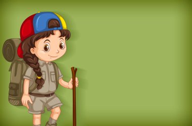 Sade renk duvarlı arka plan şablonu ve mutlu kız çizimi