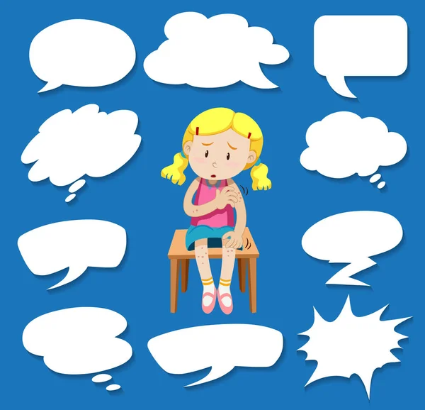Different Shapes Speech Bubbles Sad Girl Illustration — Stock Vector
