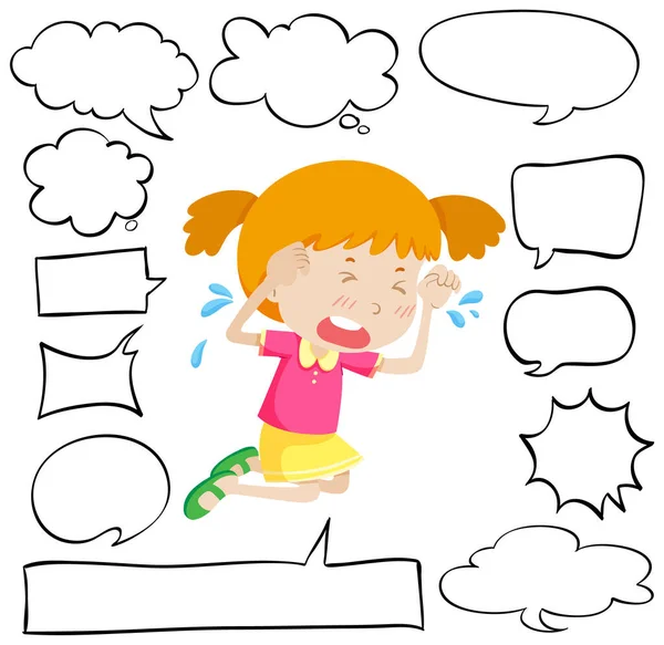 Different Shapes Speech Bubbles Crying Girl Illustration — Stock Vector