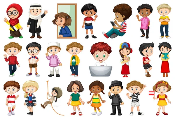 Large Set Children Doing Different Activities Illustration — Stock Vector