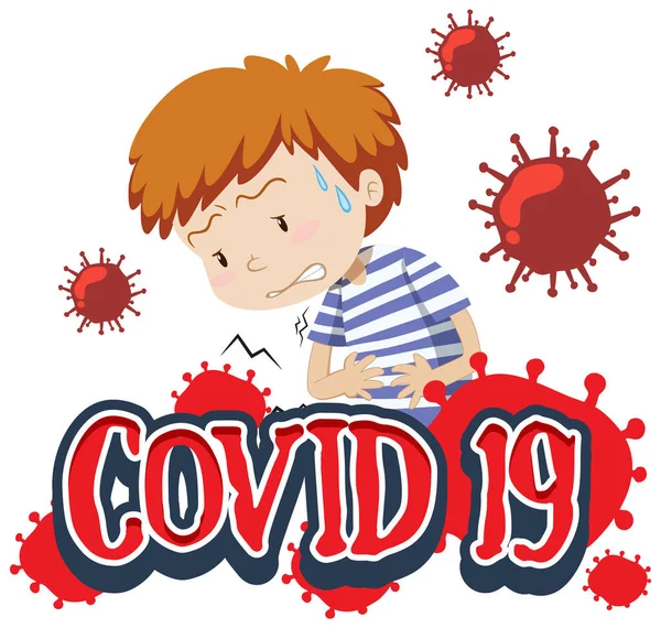 Diseño Fuente Para Palabra Covid Con Niño Enfermo Sobre Fondo — Vector de stock