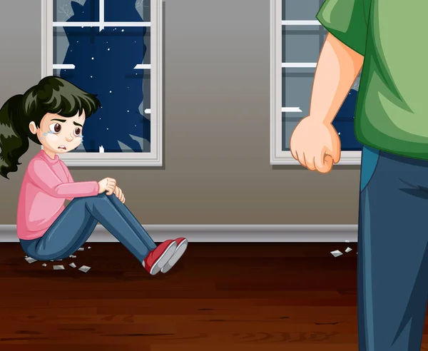 Violence Scene Crying Girl Angry Man Home Illustration — Stock Vector