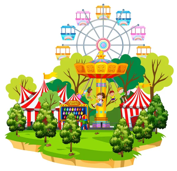 Scene Circus Rides Island Illustration — Stock Vector