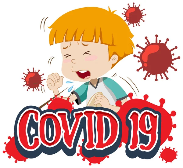 Návrh Písma Pro Word Covid Boy Coughing Illustration — Stockový vektor