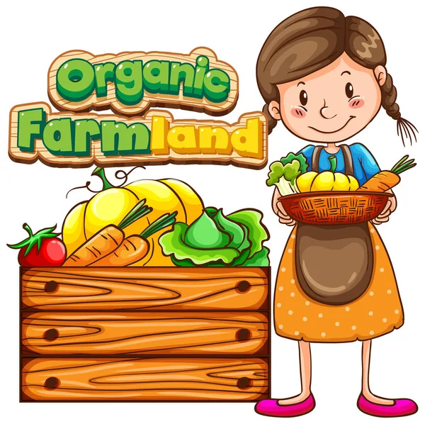 Font Design Wrod Organic Farmland Farmer Vegetables Illustration — Stock Vector