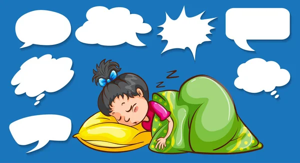 Diverse Forme Bolle Vocali Con Ragazza Dormire Illustrazione — Vettoriale Stock