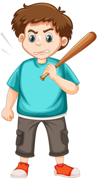 Homme Colère Avec Batte Baseball Sur Fond Blanc Illustration — Image vectorielle