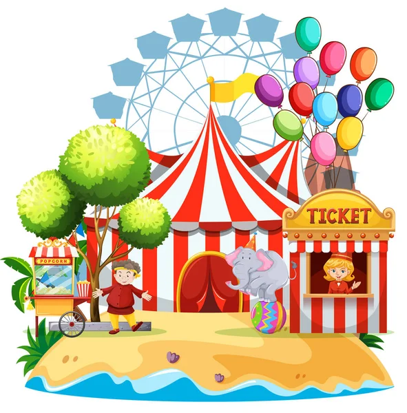 Ocean Scene Circus Show Island Illustration — Stock Vector