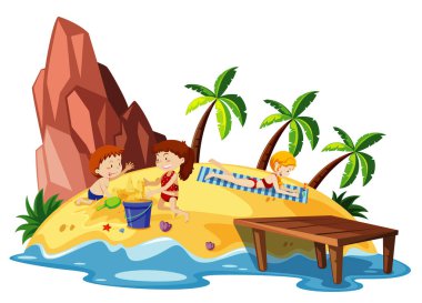 Ada resimlerinde oynayan çocukların oynadığı okyanus sahnesi