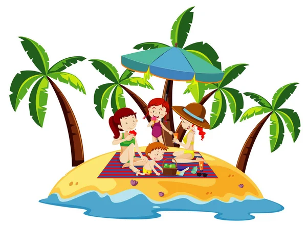 Oceaan Scene Met Mensen Die Plezier Hebben Het Strand Illustratie — Stockvector