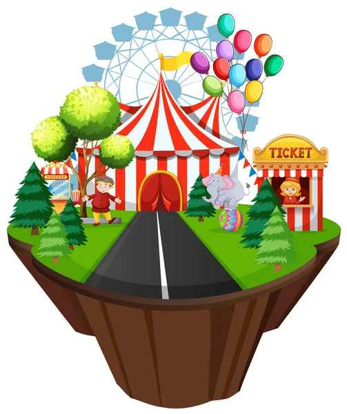 Szene Mit Zelt Und Fahrgeschäften Zirkus Illustration — Stockvektor