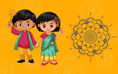 Mutlu çocuklar ve mandala desenli resimli arka plan tasarımı