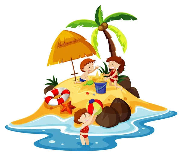 Ocean Scene People Having Fun Beach Illustration — Stock Vector