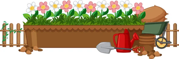 Mooie Bloemen Tuin Witte Achtergrond Illustratie — Stockvector