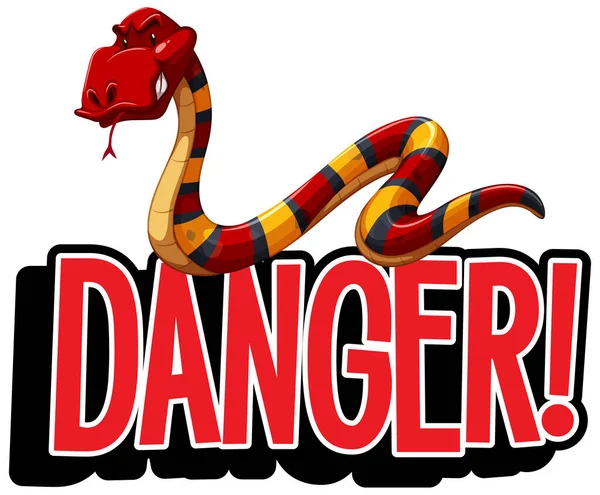 野生のヘビのイラストと単語危険のためのフォントデザイン — ストックベクタ