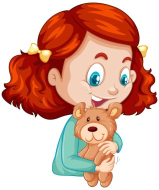 Beyaz arkaplanda oyuncak ayıya sarılan tatlı kız.