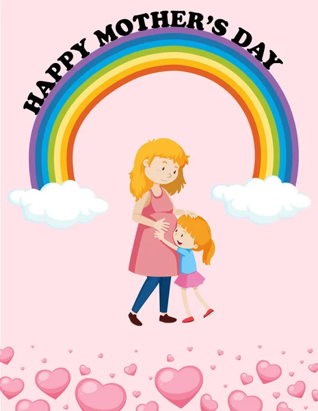 Happy Mother Day Plakatentwurf Mit Mutter Und Mädchen Illustration — Stockvektor