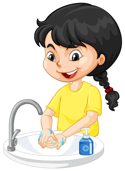 Girl Cleaning Hands Illustration — Stock Vector