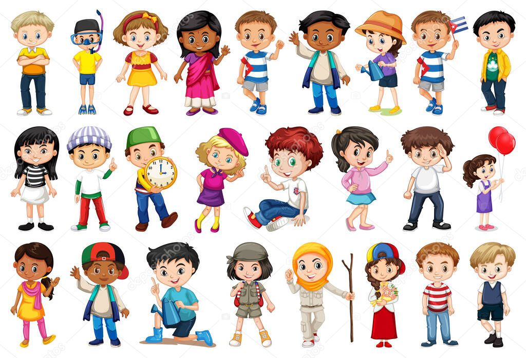 Large set of children doing different activities  illustration