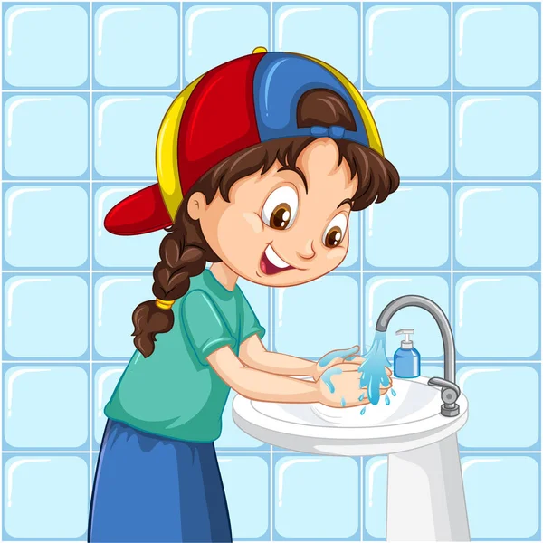 Ein Mädchen Putzt Hand Illustration — Stockvektor