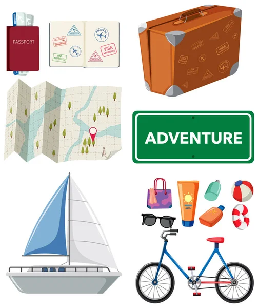 Conjunto Viagem Com Transporte Outros Itens Ilustração — Vetor de Stock