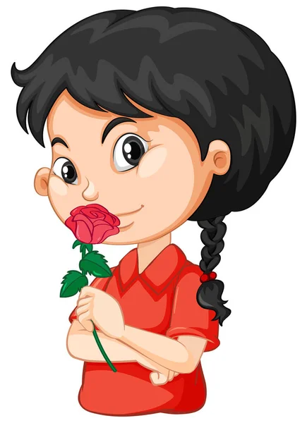 Cute Girl Czerwona Róża Białym Tle Ilustracji — Wektor stockowy