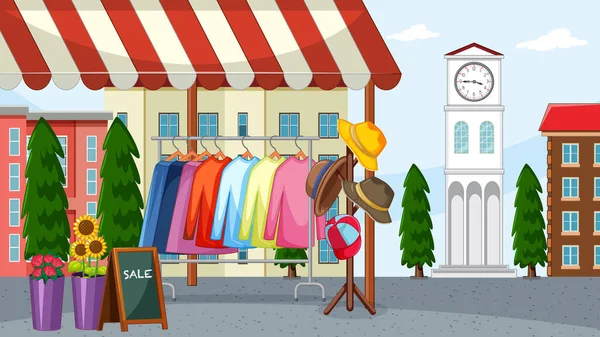 Vente Vêtements Marché Aux Puces Illustration — Image vectorielle