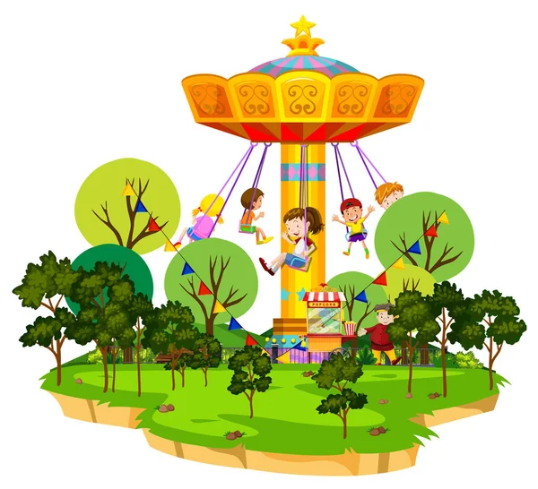 Cena Com Muitas Crianças Montando Balanço Gigante Ilustração Parque —  Vetores de Stock