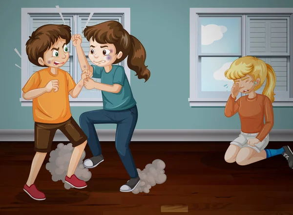 Szene Häuslicher Gewalt Mit Menschen Die Sich Hause Bekämpfen Illustration — Stockvektor