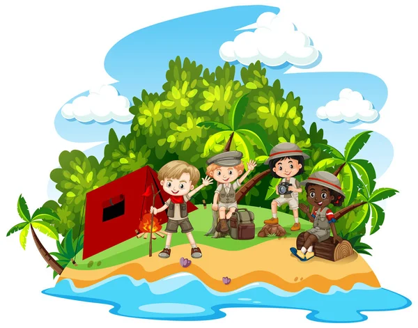 Groep Kinderen Camping Illustratie — Stockvector