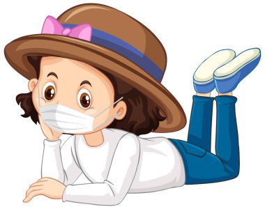 Maske çizimi takan şapka kiralayan kız.