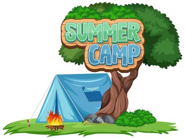 Parkta mavi çadırlı yaz kampı için yazı tipi tasarımı