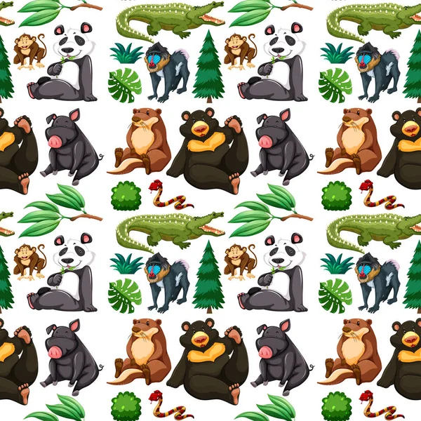 Dzikie Zwierzęta Drzewa Bezszwowe Wzór Ilustracji — Wektor stockowy