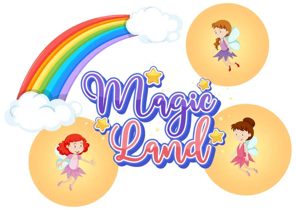 Projektowanie Czcionki Dla Word Magic Land Fairies Flying Illustration — Wektor stockowy