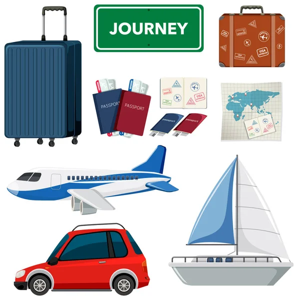 Reeks Vakantie Thema Met Vervoer Andere Items Illustratie — Stockvector