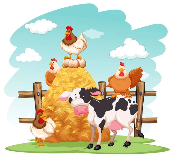 Farm Scene Many Animals Farm Illustration — Stock Vector