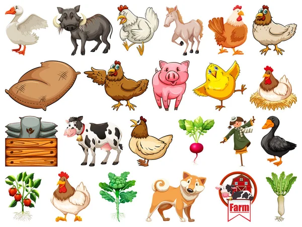 Conjunto Animales Granja Ilustración — Vector de stock