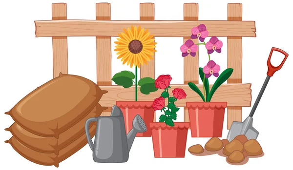 Schöne Blumen Garten Auf Weißem Hintergrund Illustration — Stockvektor