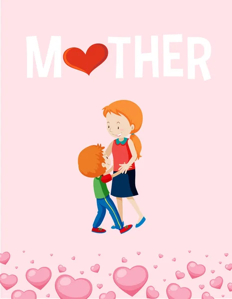 Happy Mother Day Poster Design Mom Kid Illustration — Stock Vector