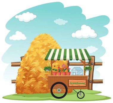 Satıcıda çiçekli bir çiftlik sahnesi